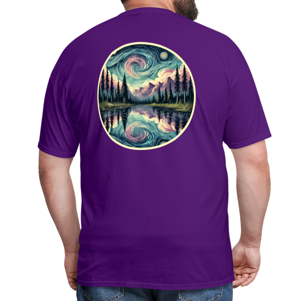 Purple Swirling Sky Reflected on Lake Graphic Unisex Classic T-Shirt with Logo - purple