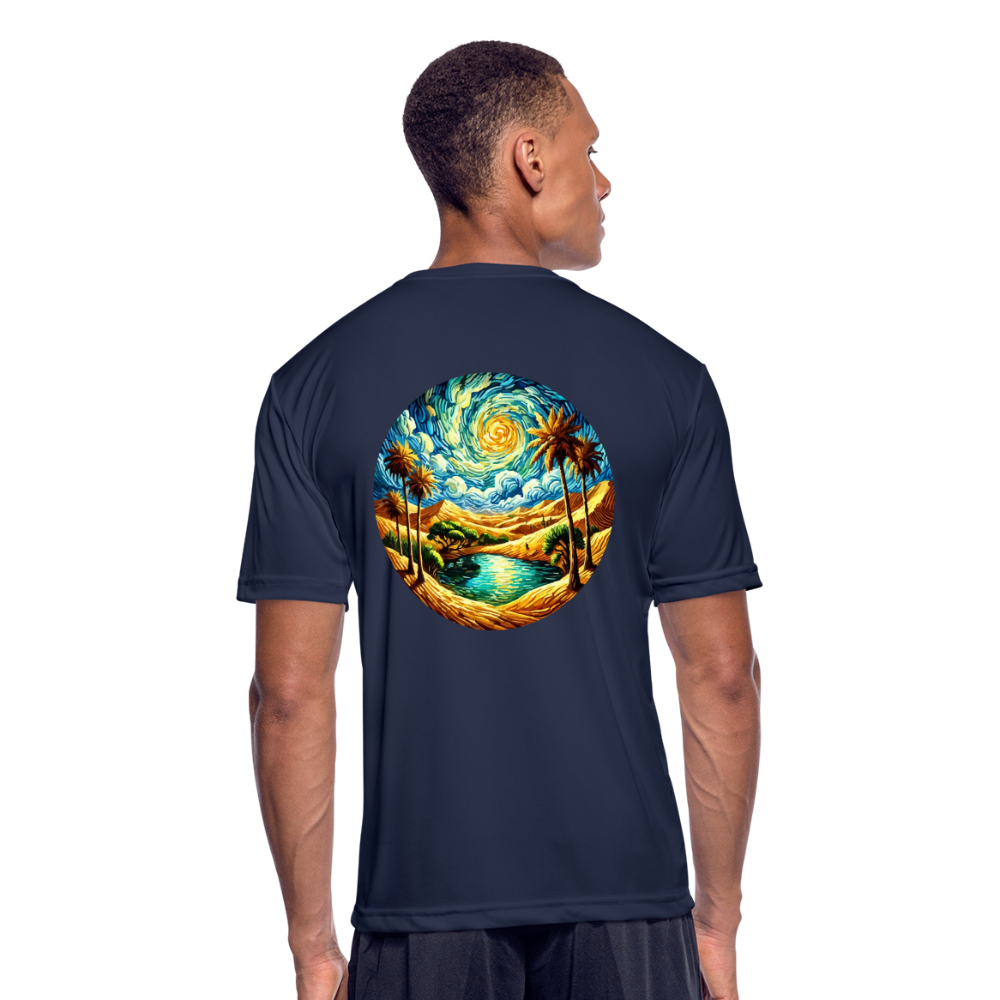 Men’s Desert Oasis Graphic Moisture Wicking Performance T-Shirt with Logo - navy