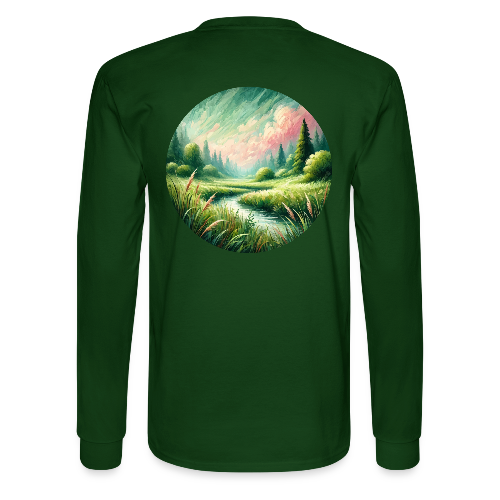 Men's Meadow Graphic Long Sleeve Shirt with Logo - forest green