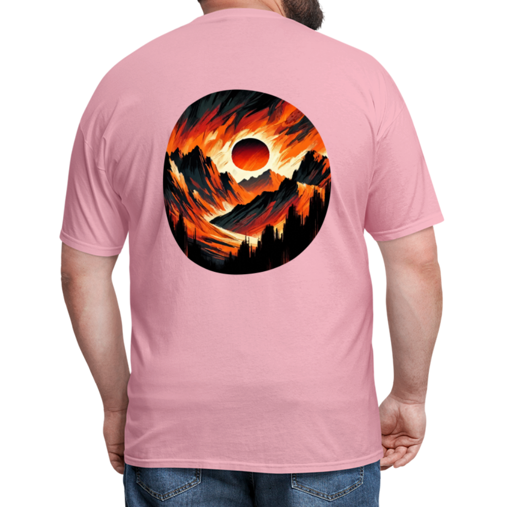 Orange and Black Mountain Range Unisex Classic T-Shirt with Logo - pink