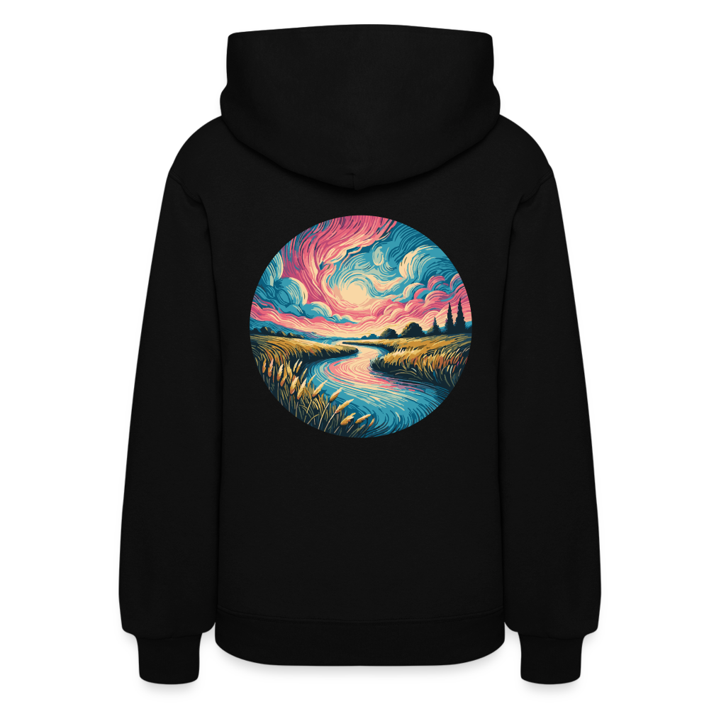 Women's River Pink and Blue Sky Graphic Hoodie with Logo - black