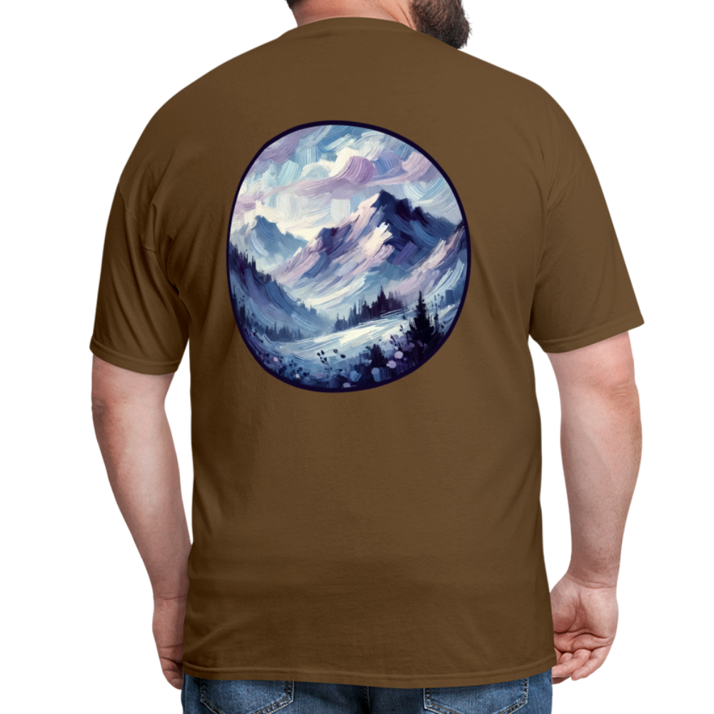 Lavender Blue Mountain Range Unisex Classic T-Shirt with Logo - brown