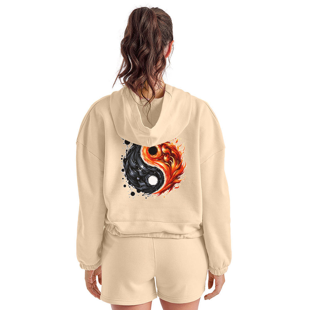 Women’s Official Ink and Ember  Yin and Yang Cropped Hoodie with Logo - nude