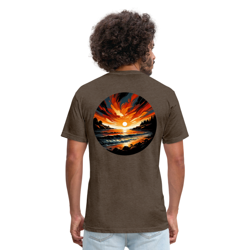 Beach Sunset Graphic Unisex Fitted Cotton/Poly T-Shirt with Logo - heather espresso