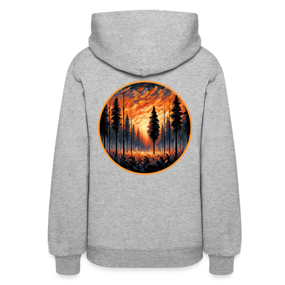 Women's Orange Forest Sunset Graphic Hoodie with Logo - heather gray