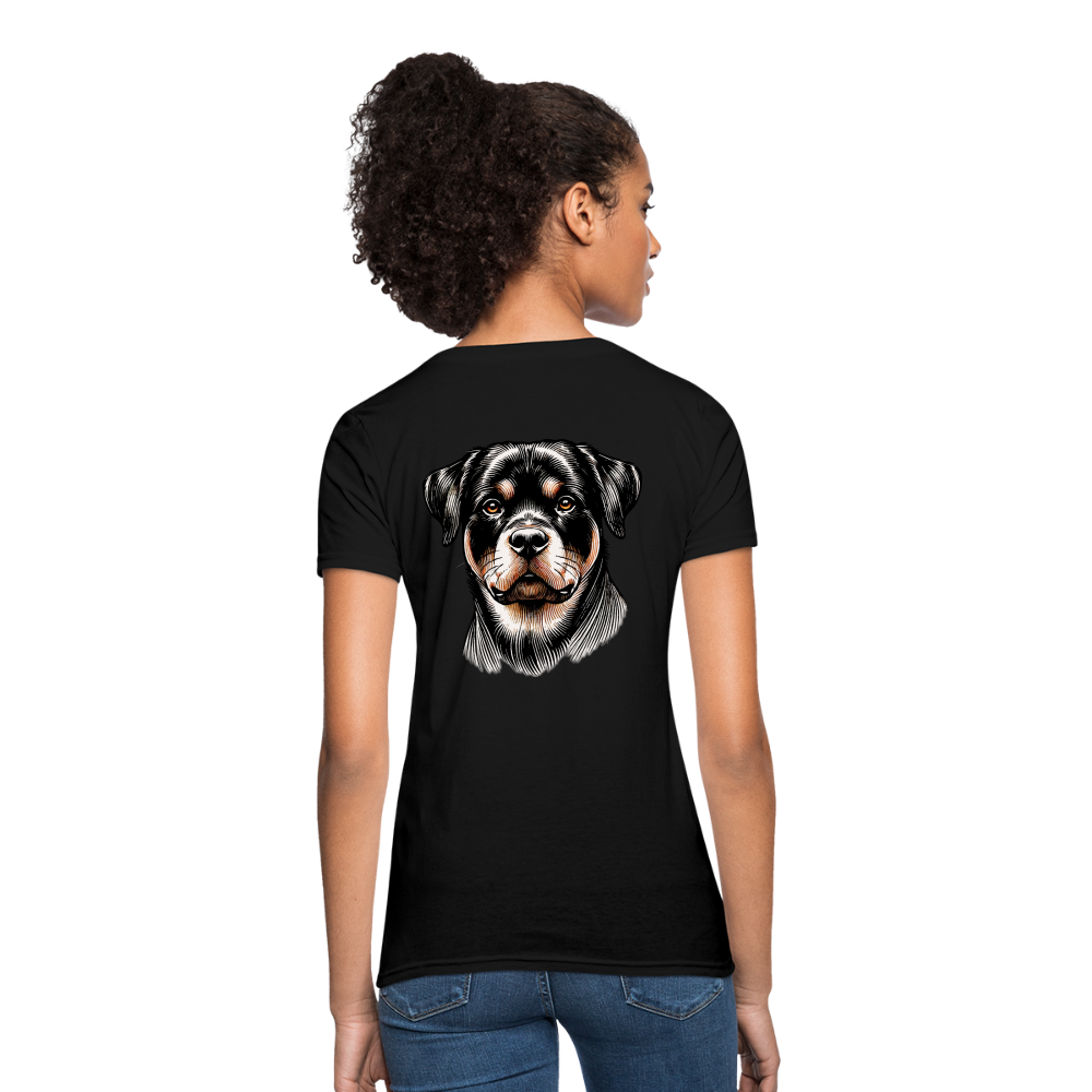 Fine Line Rottweiler Graphic Women's T-Shirt with Logo - black