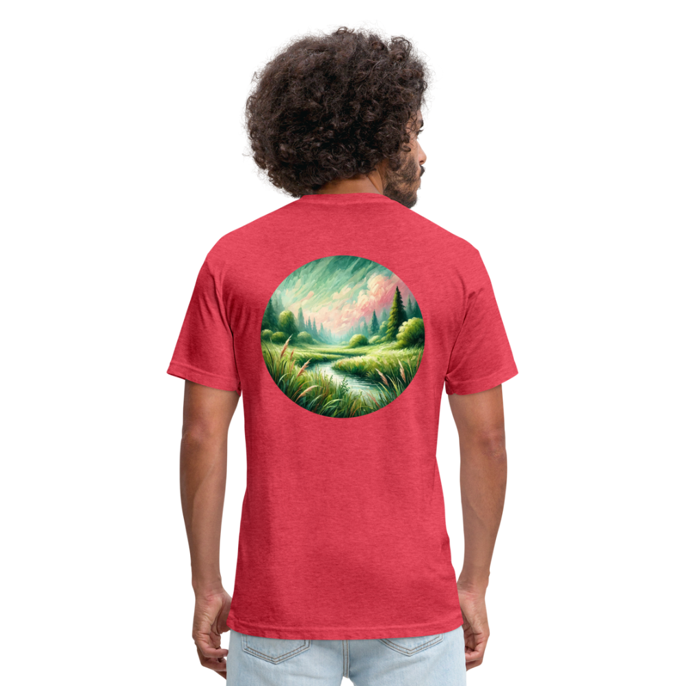 Meadow Graphic Unisex Fitted Cotton/Poly T-Shirt with Logo - heather red