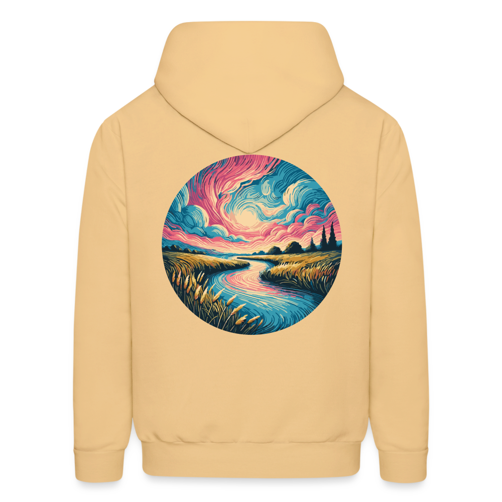 Men's River Pink and Blue Sky Graphic Hoodie with Logo - light yellow