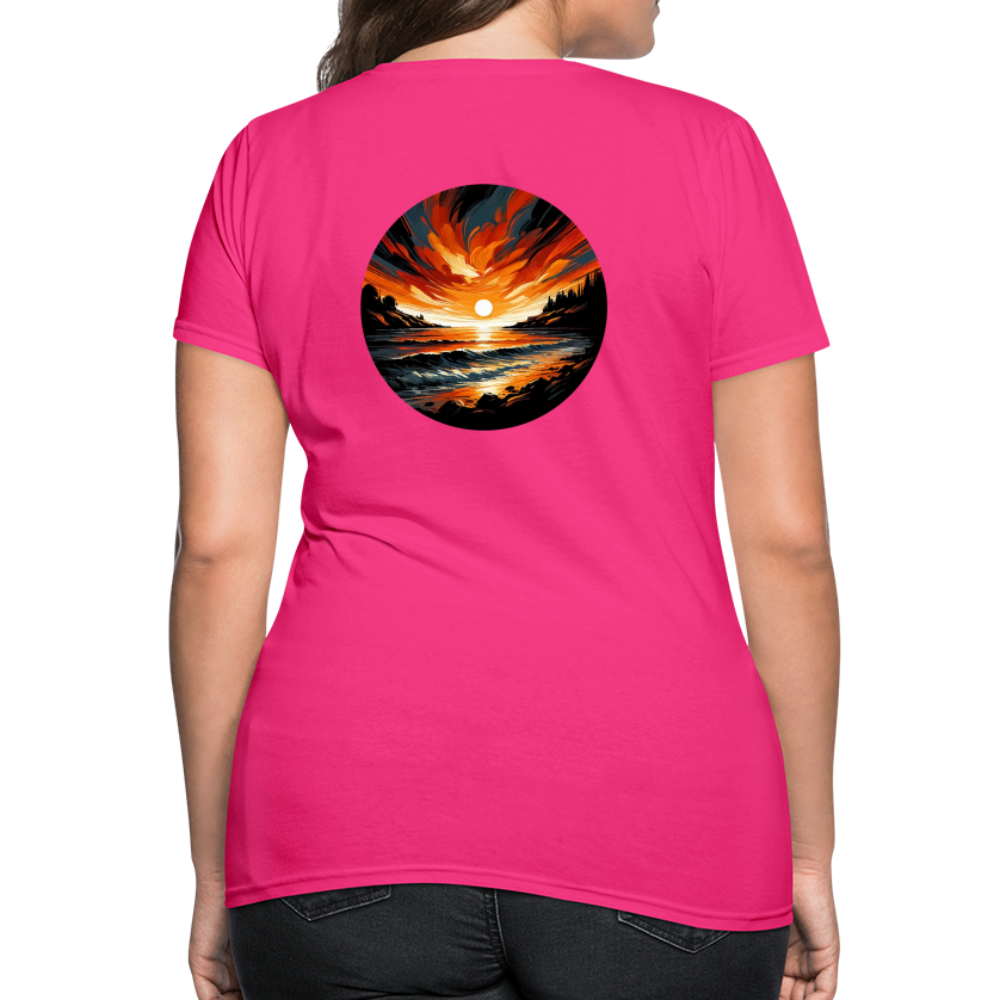 Women's Beach Sunset Graphic T-Shirt with Logo - fuchsia