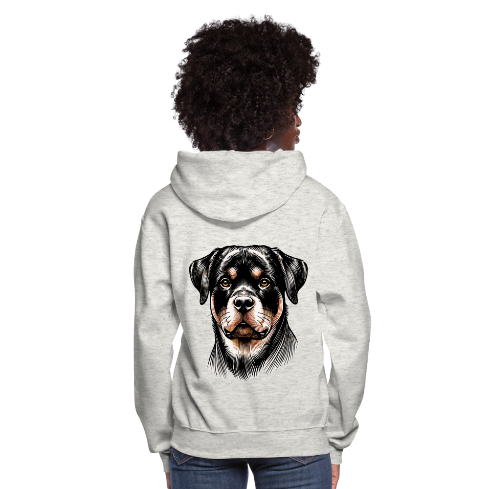 Women's Fine Line Rottweiler Graphic Hoodie with Logo - heather oatmeal