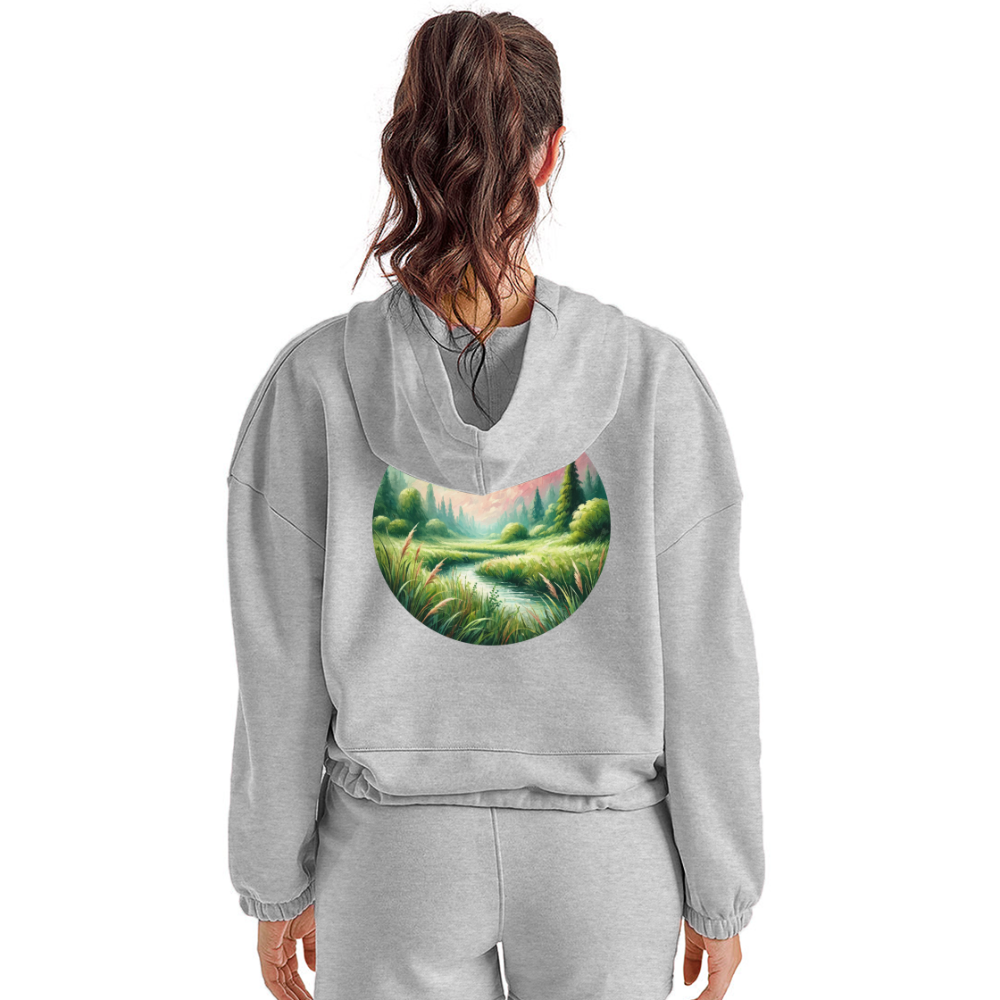 Women’s Meadow Graphic Cropped Hoodie with Logo - heather gray