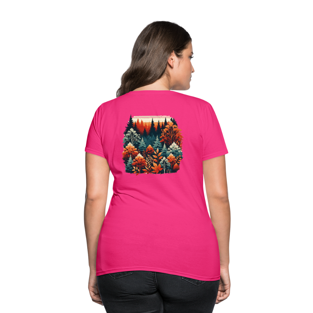 Women's Autumn Leaves Graphic T-Shirt with Logo - fuchsia