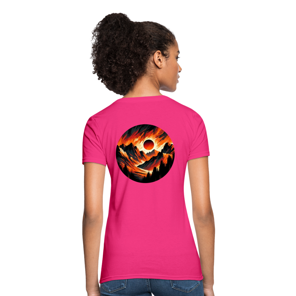 Women's Orange and Black Mountain Range T-Shirt with Logo - fuchsia