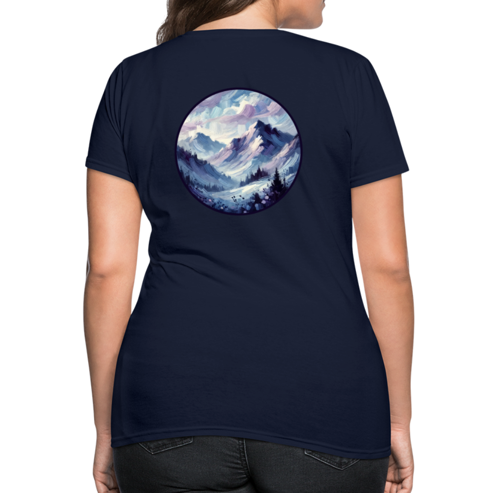 Women's Lavender Blue Mountain Range T-Shirt with Logo - navy