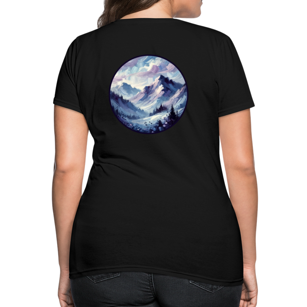 Women's Lavender Blue Mountain Range T-Shirt with Logo - black