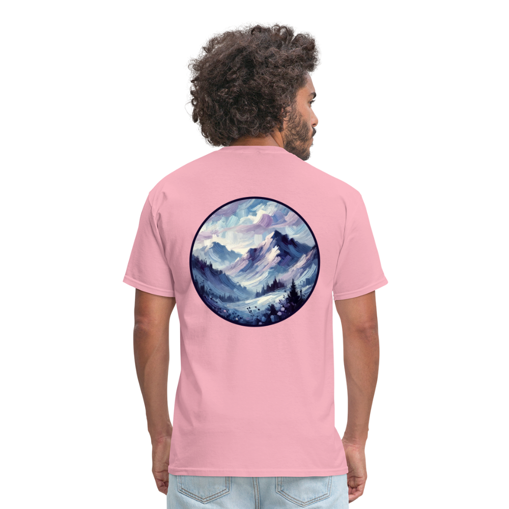 Lavender Blue Mountain Range Unisex Classic T-Shirt with Logo - pink