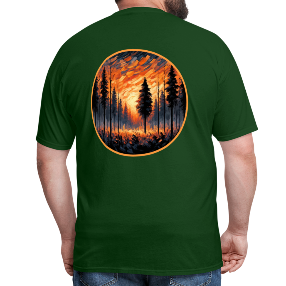 Orange Forest Sunset Unisex Classic T-Shirt with Logo - forest green