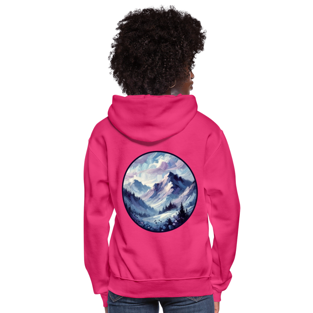 Women's Lavender Blue Mountain Range Graphic Hoodie with Logo - fuchsia