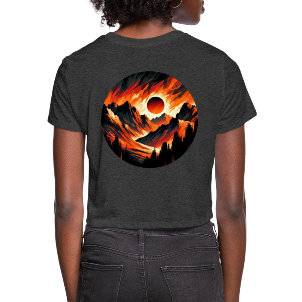 Women's Orange and Black Mountain Range Graphic Cropped T-Shirt with Logo - deep heather