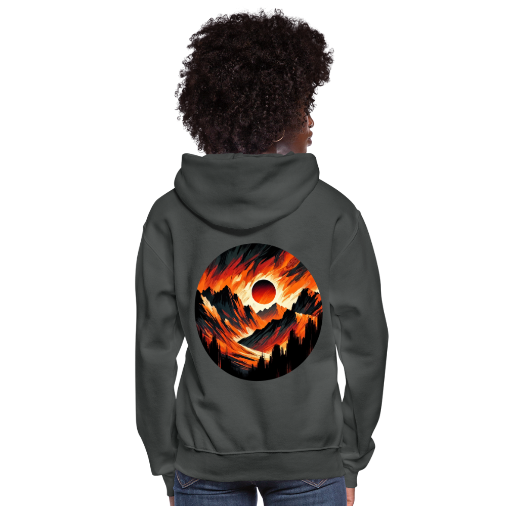 Women's Orange and Black Mountain Range Graphic Hoodie with Logo - asphalt