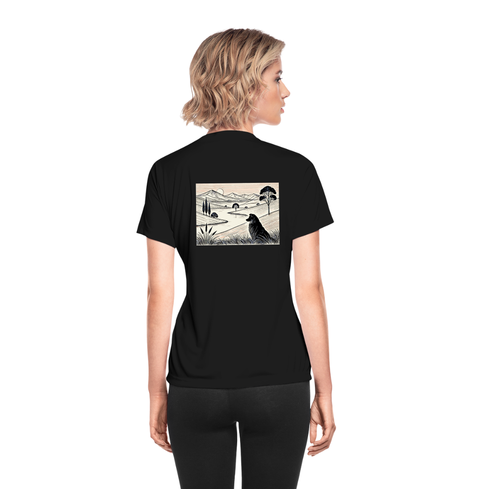 Women's Australian Shepherd Prairie Graphic Moisture Wicking Performance T-Shirt with Logo - black