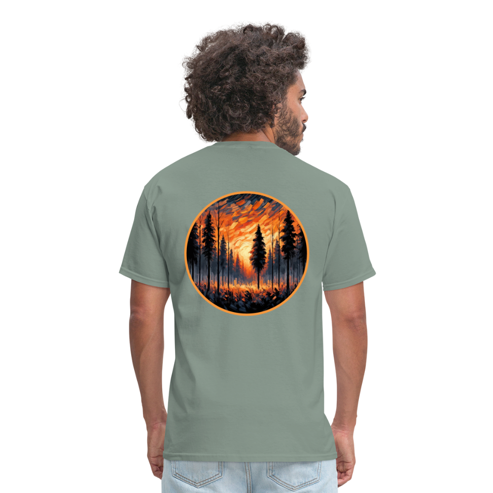 Orange Forest Sunset Unisex Classic T-Shirt with Logo - sage