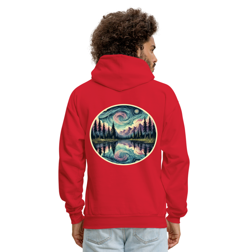 Men's Purple Swirling Sky Reflected on Lake Graphic Hoodie with Logo - red