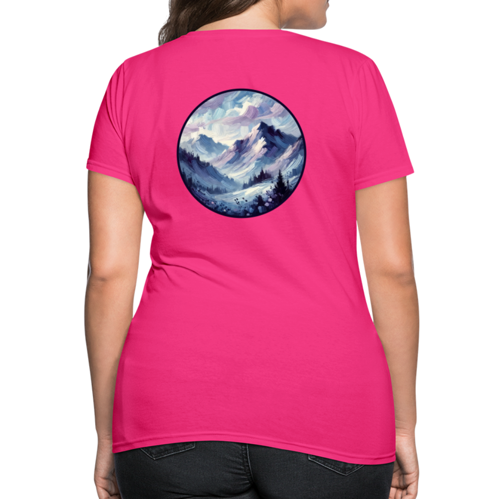 Women's Lavender Blue Mountain Range T-Shirt with Logo - fuchsia