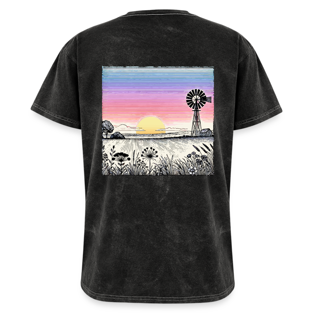 Colored Prairie Landscape Graphic Unisex Mineral Wash T-shirt with Logo - mineral black