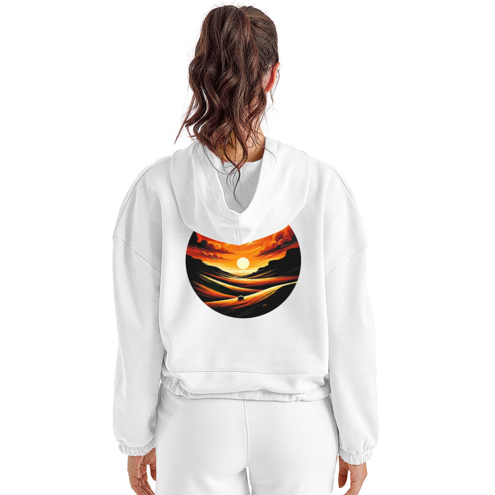 Women’s Desert Sunset Graphic Cropped Hoodie with Logo - white