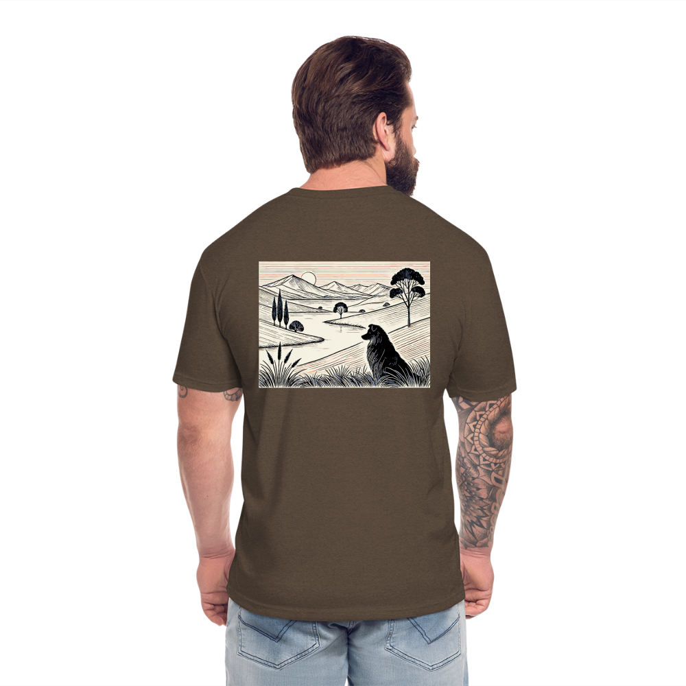 Australian Shepherd Prairie Graphic Unisex Fitted Cotton/Poly T-Shirt with Logo - heather espresso