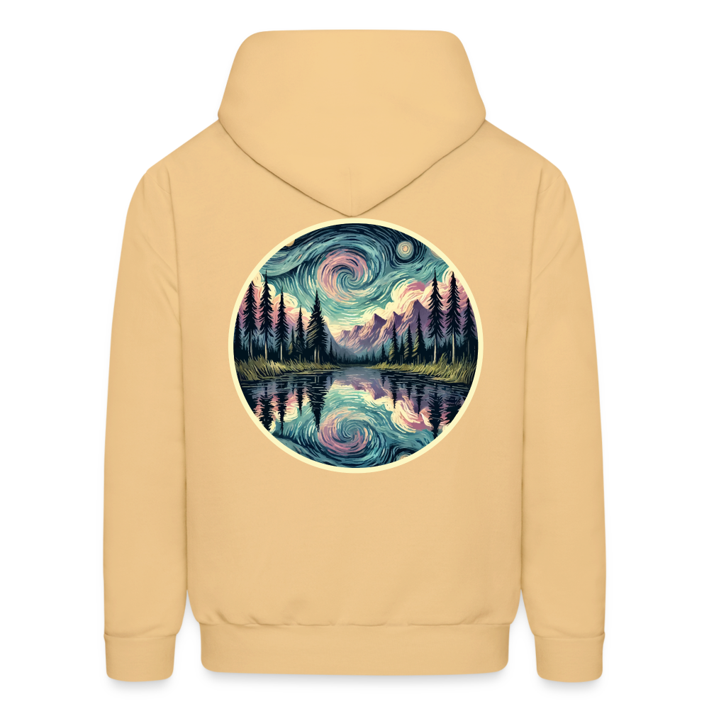 Men's Purple Swirling Sky Reflected on Lake Graphic Hoodie with Logo - light yellow