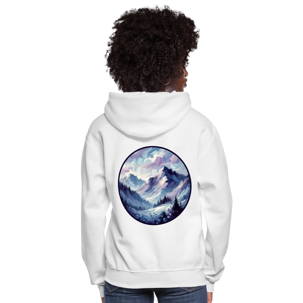 Women's Lavender Blue Mountain Range Graphic Hoodie with Logo - white