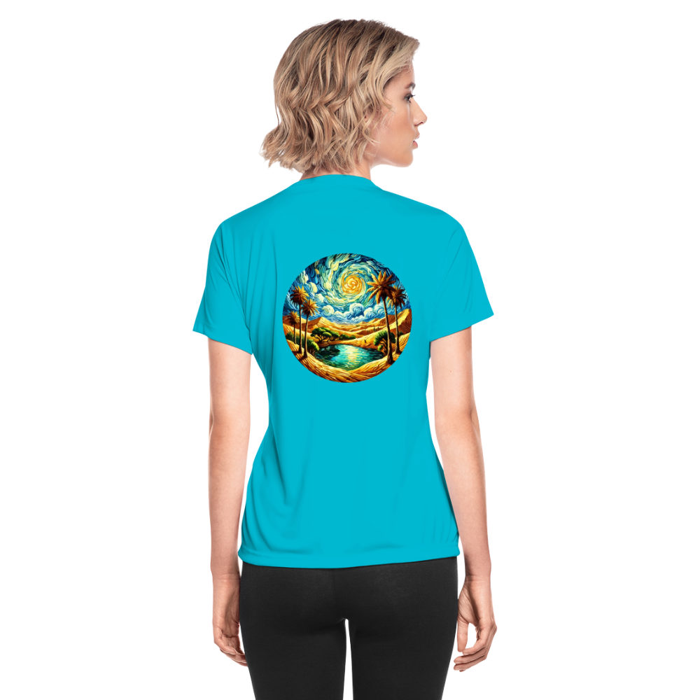 Women's Desert Oasis Graphic Moisture Wicking Performance T-Shirt with Logo - turquoise