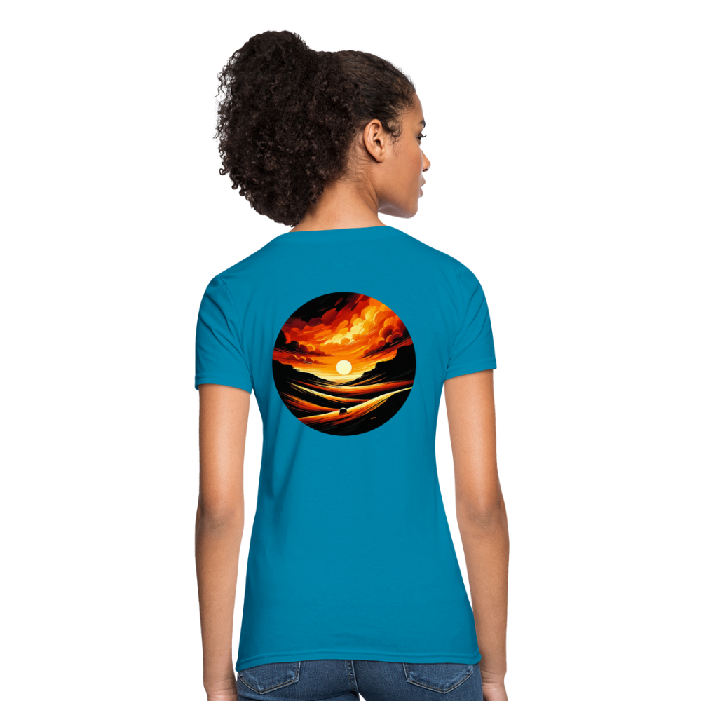 Women's Desert Sunset Graphic T-Shirt with Logo - turquoise