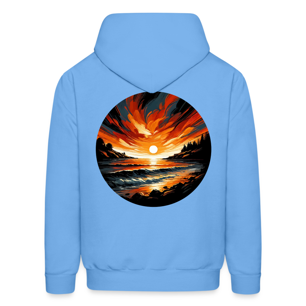 Men's Beach Sunset Graphic Hoodie with Logo - carolina blue