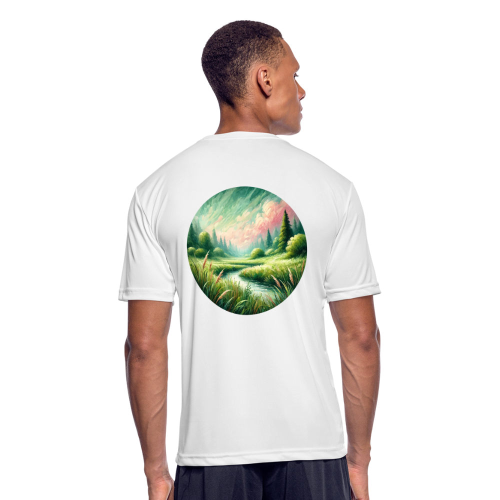 Men’s Meadow Graphic Moisture Wicking Performance T-Shirt with Logo - white