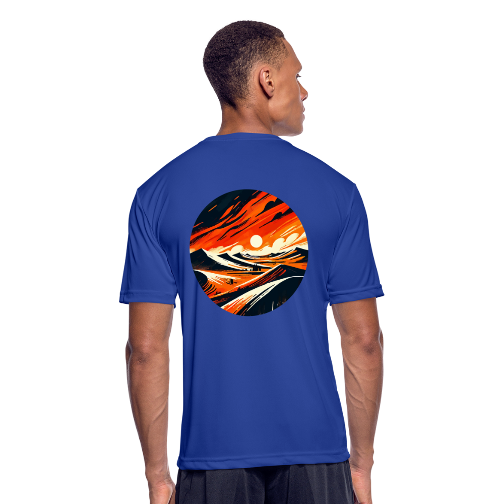 Men’s Desert Dunes Graphic Moisture Wicking Performance T-Shirt with Logo - royal blue