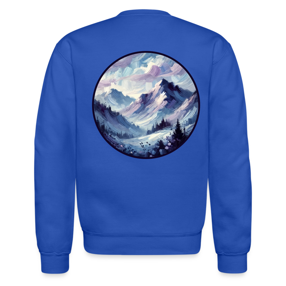 Lavender Blue Mountain Range Crewneck Sweatshirt with Logo - royal blue