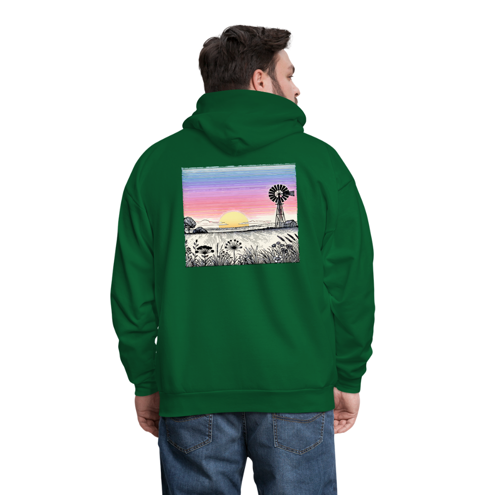 Men's Colored Prairie Landscape Graphic Hoodie with Logo - forest green