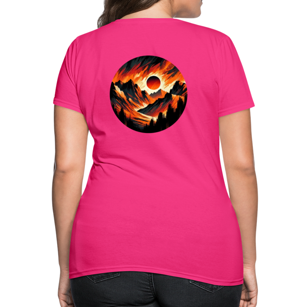 Women's Orange and Black Mountain Range T-Shirt with Logo - fuchsia