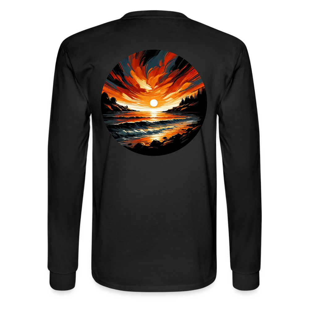 Men's Beach Sunset Graphic Long Sleeve Shirt with Logo - black