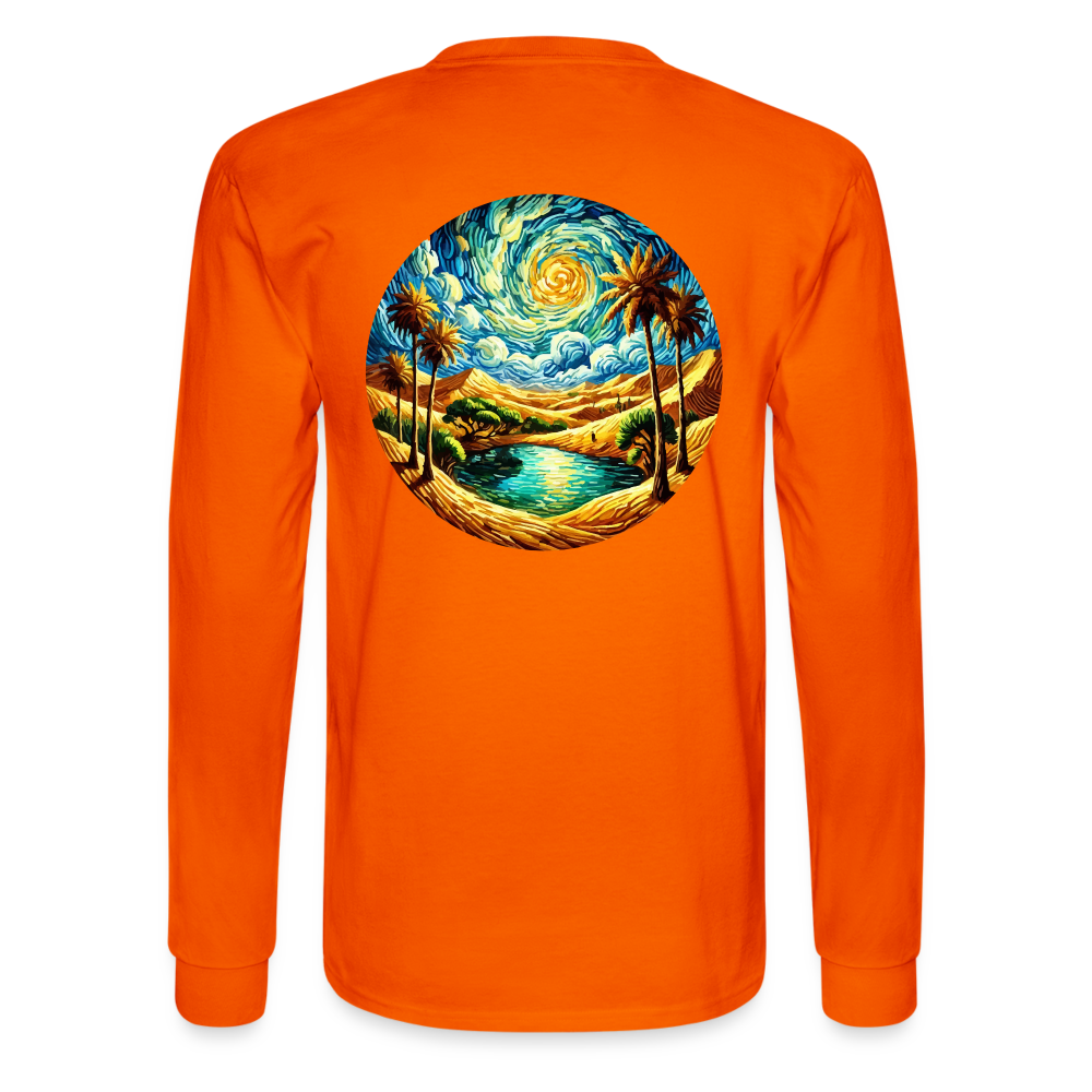 Men's Desert Oasis Graphic Long Sleeve Shirt with Logo - orange