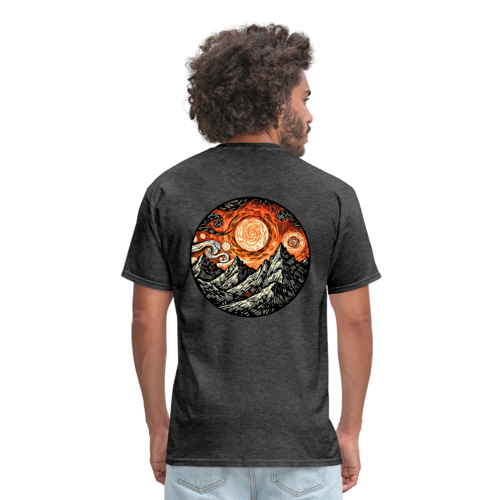 Orange Swirling Mountains Graphic Unisex Classic T-Shirt with Logo - heather black