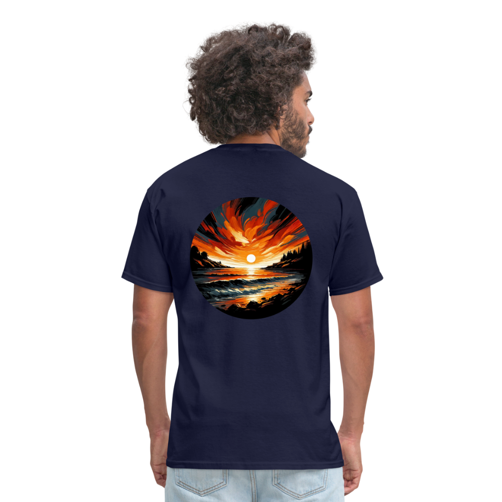 Beach Sunset Graphic Unisex Classic T-Shirt with Logo - navy