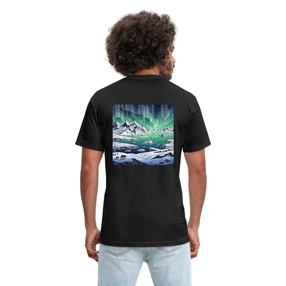 Colored Northern Lights Arctic Landscape Graphic Unisex Fitted Cotton/Poly T-Shirt with Logo - black