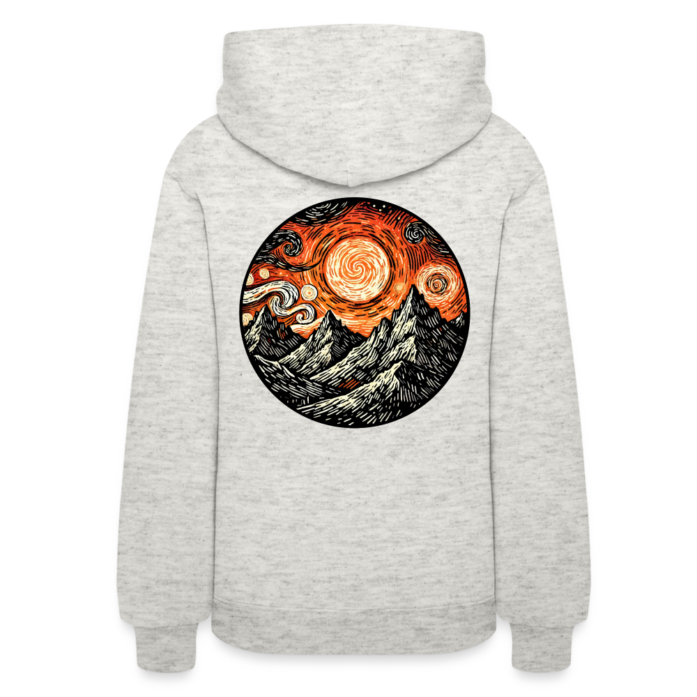 Women's Orange Swirling Mountains Graphic Hoodie with Logo - heather oatmeal