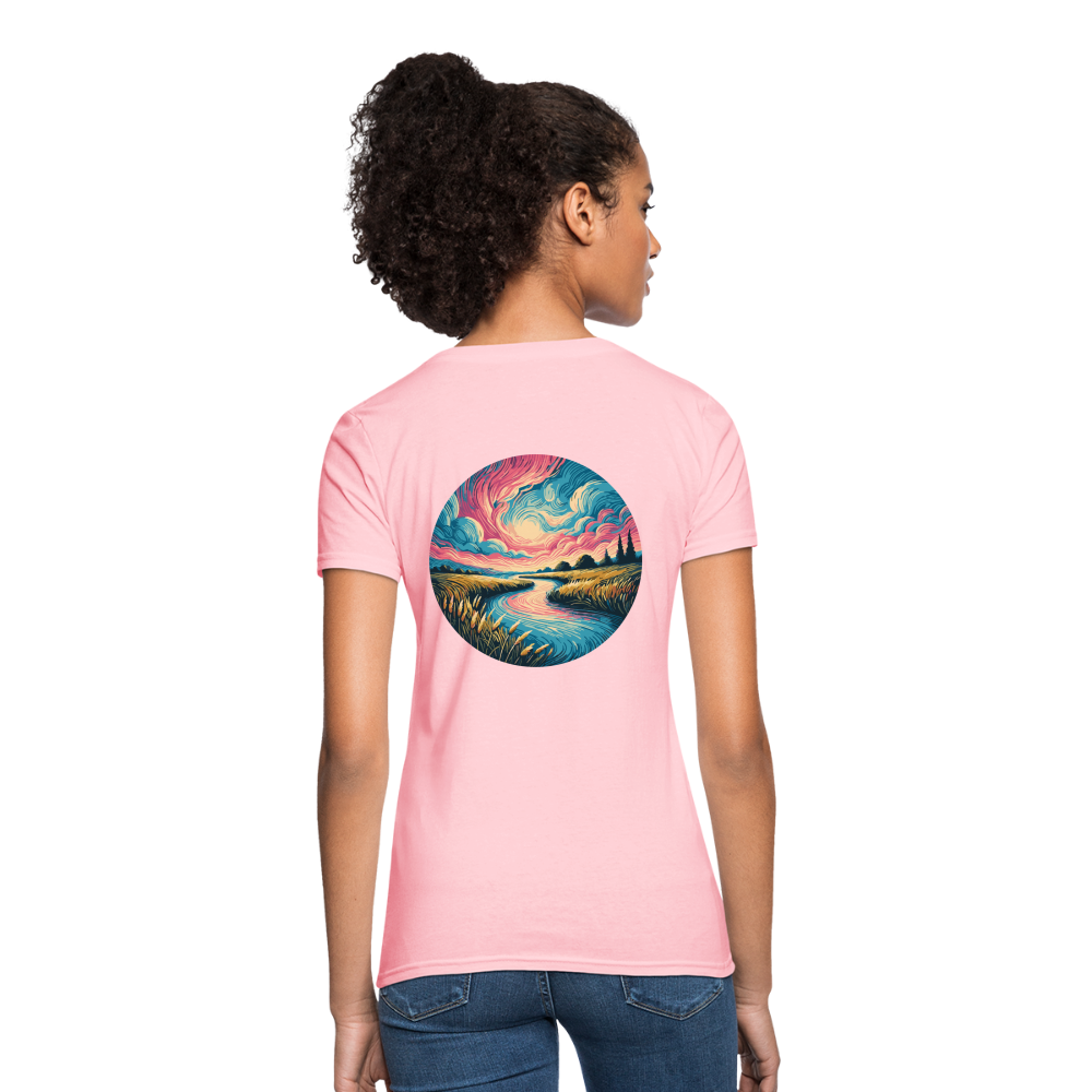 Women's River Pink and Blue Sky T-Shirt with Logo - pink