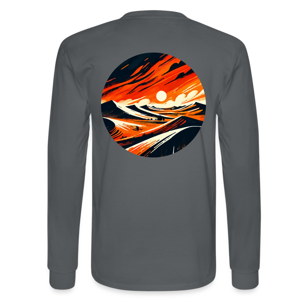 Men's Desert Dunes Graphic Long Sleeve Shirt with Logo - charcoal