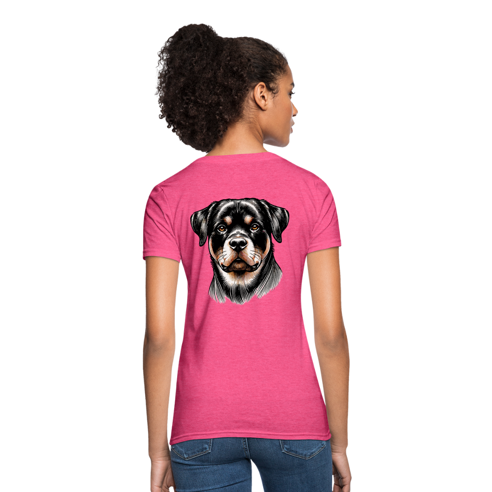 Fine Line Rottweiler Graphic Women's T-Shirt with Logo - heather pink